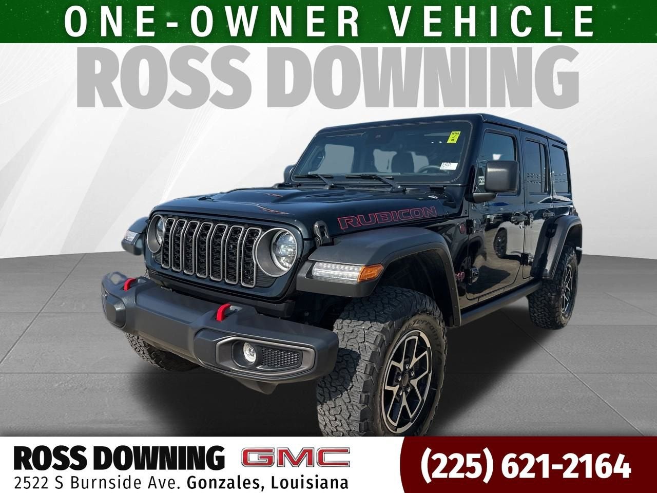 2025 Jeep Wrangler Rubicon in Black — front three-quarter view