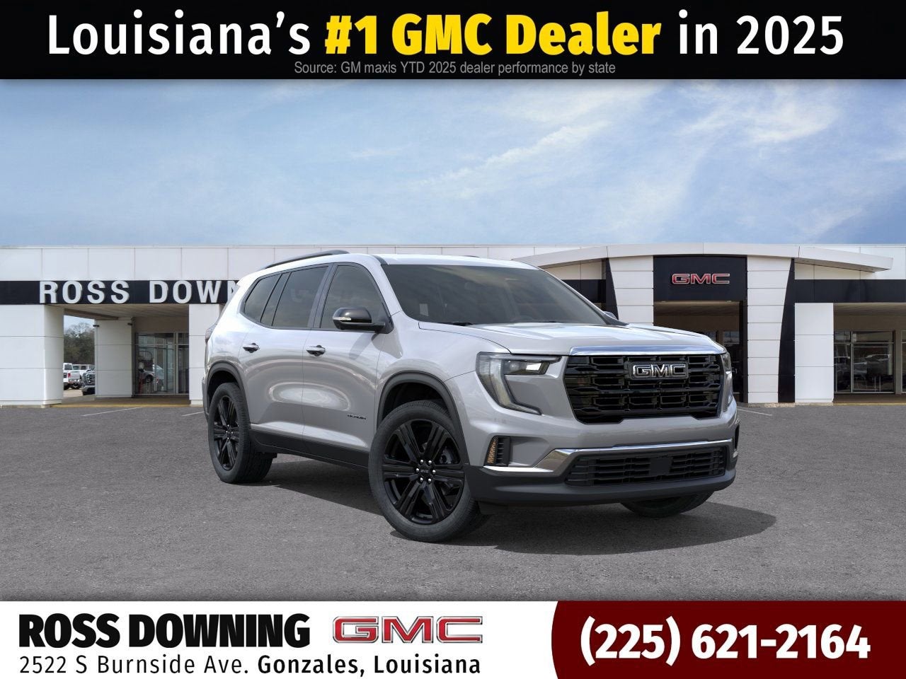 2026 GMC Acadia Elevation in Sterling Metallic — front three-quarter view