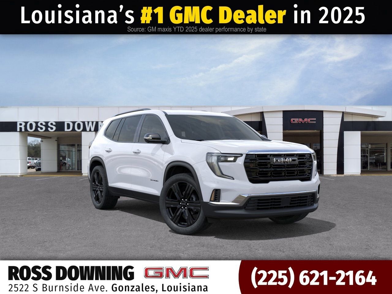 2026 GMC Acadia Elevation in Summit White — front three-quarter view