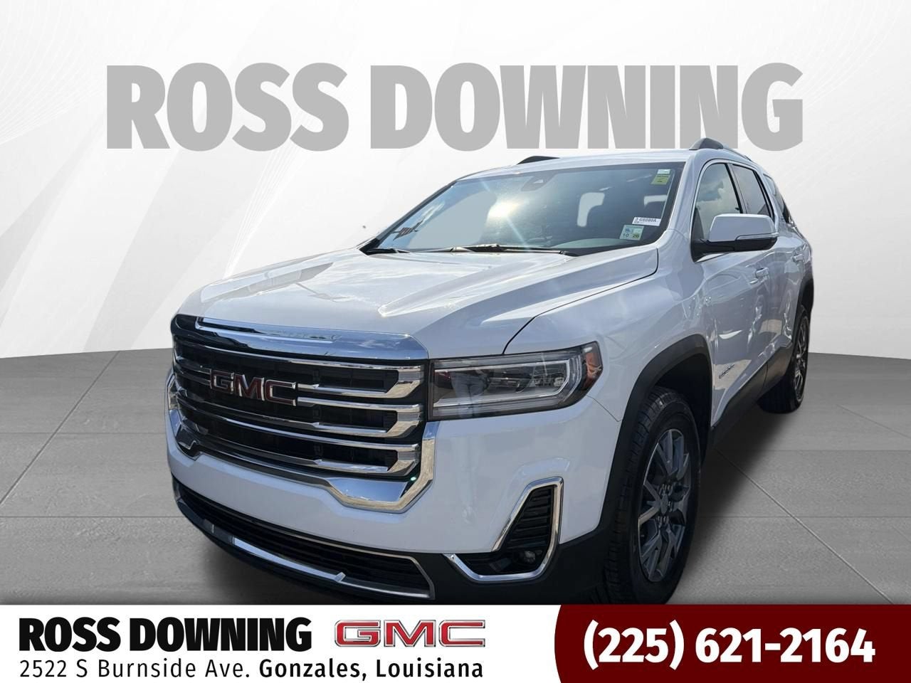 2023 GMC Acadia SLT in Summit White — front three-quarter view