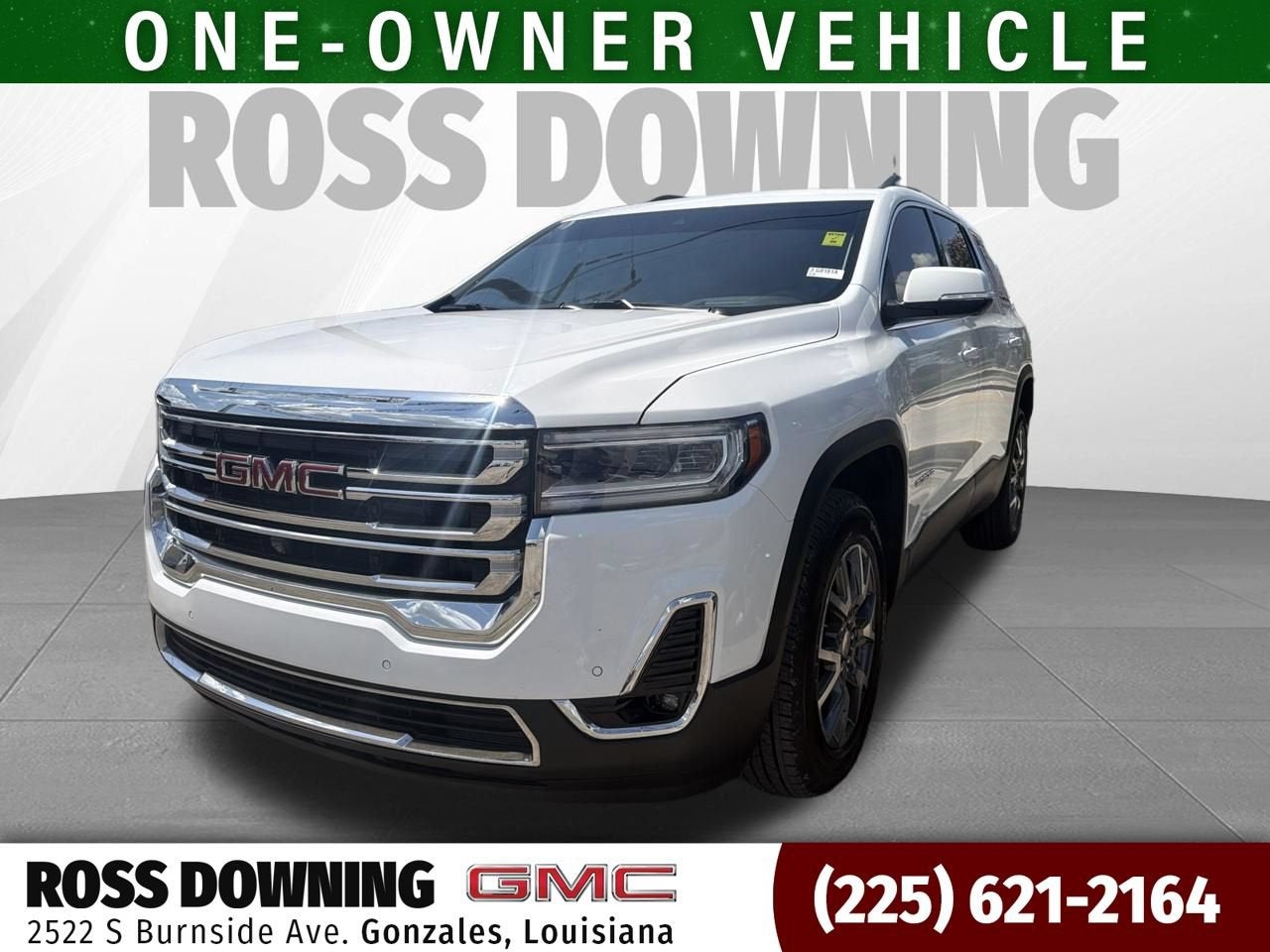2023 GMC Acadia SLT in Summit White — front three-quarter view