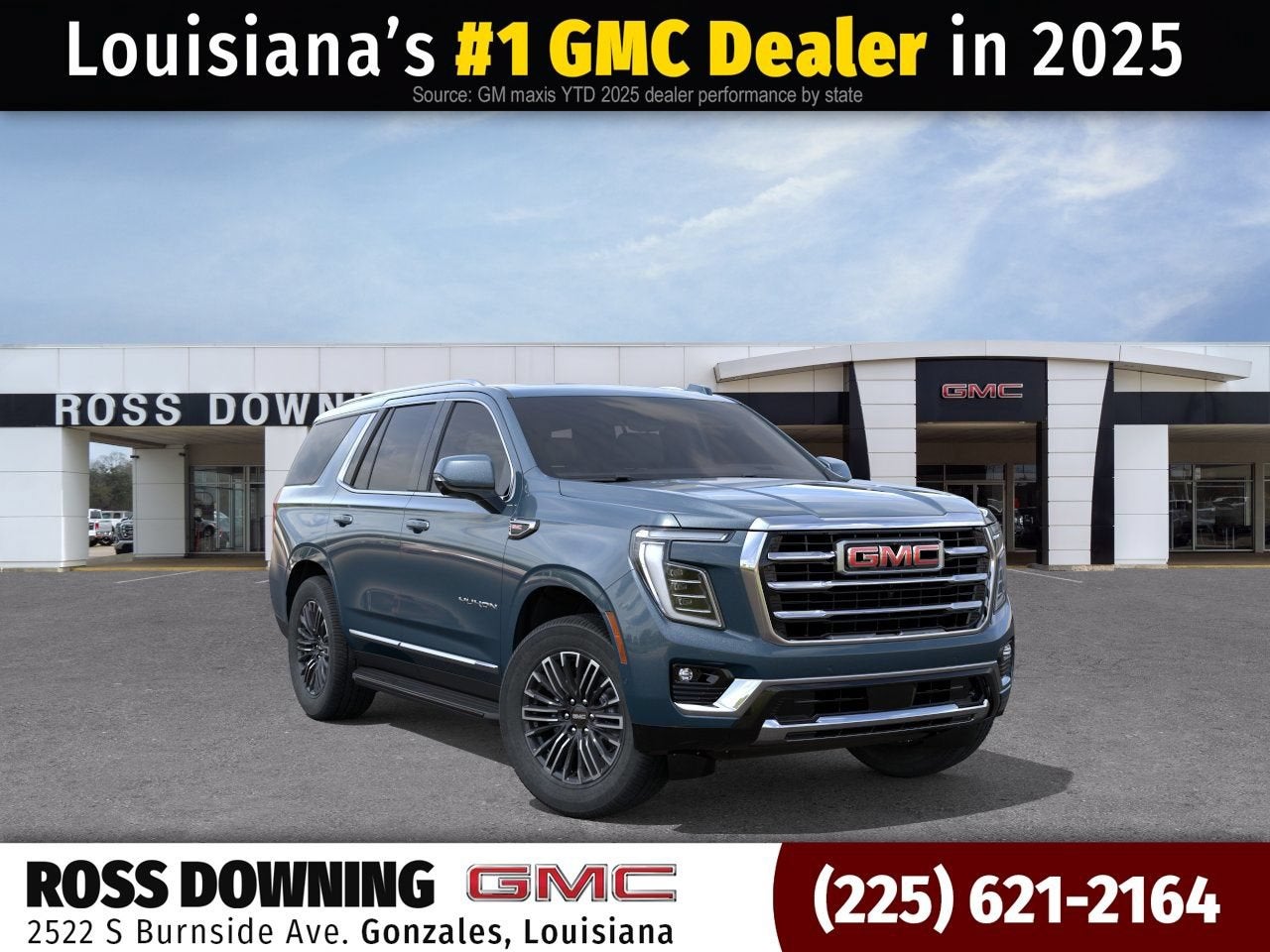 2026 GMC Yukon Elevation in Downpour Metallic — front three-quarter view