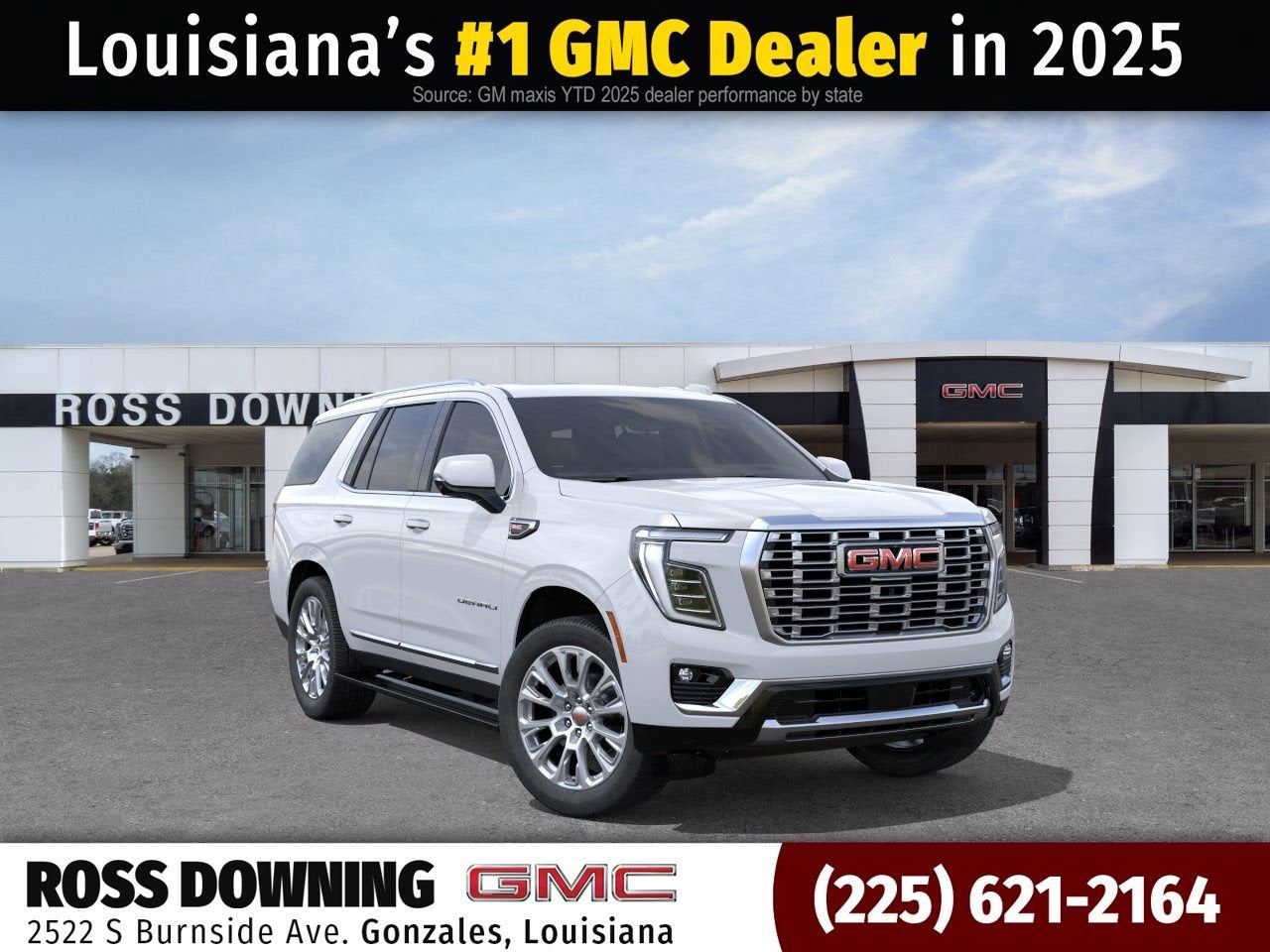 2026 GMC Yukon Denali in Glacier White Tricoat — front three-quarter view