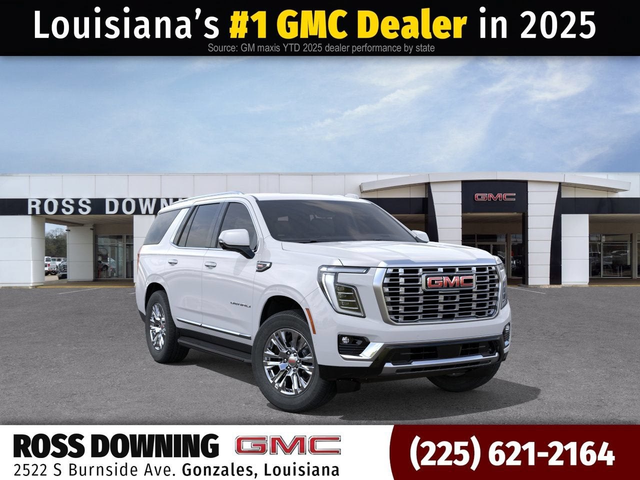 2026 GMC Yukon Denali in Summit White — front three-quarter view