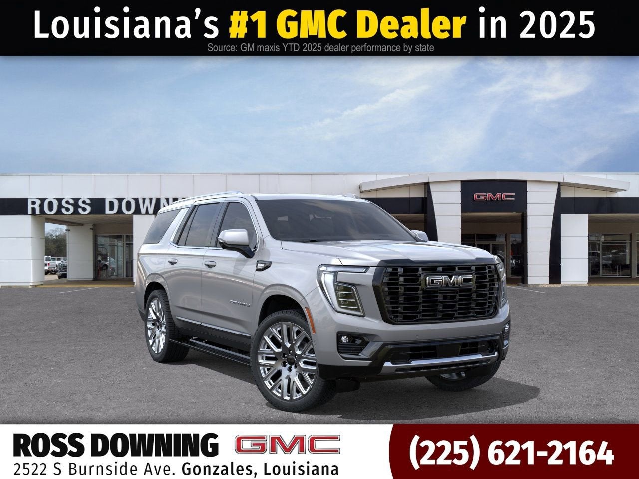 2026 GMC Yukon Denali Ultimate in Sterling Metallic — front three-quarter view