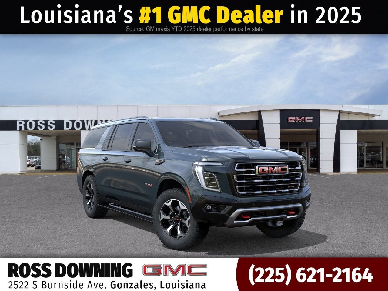 2026 GMC Yukon XL AT4 in Midnight Pine — front three-quarter view