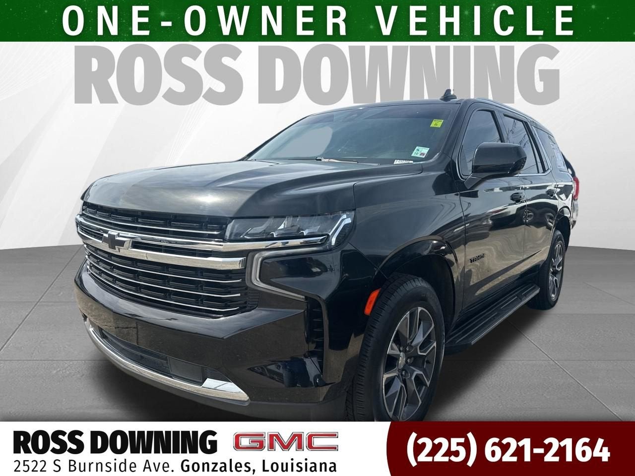 2021 Chevrolet Tahoe LT in Black — front three-quarter view