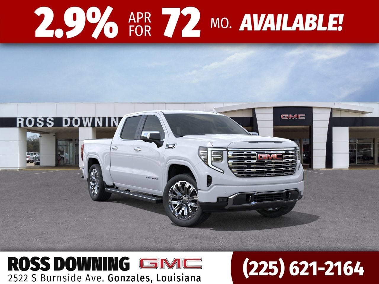 2026 GMC Sierra 1500 Denali in Glacier White Tricoat — front three-quarter view