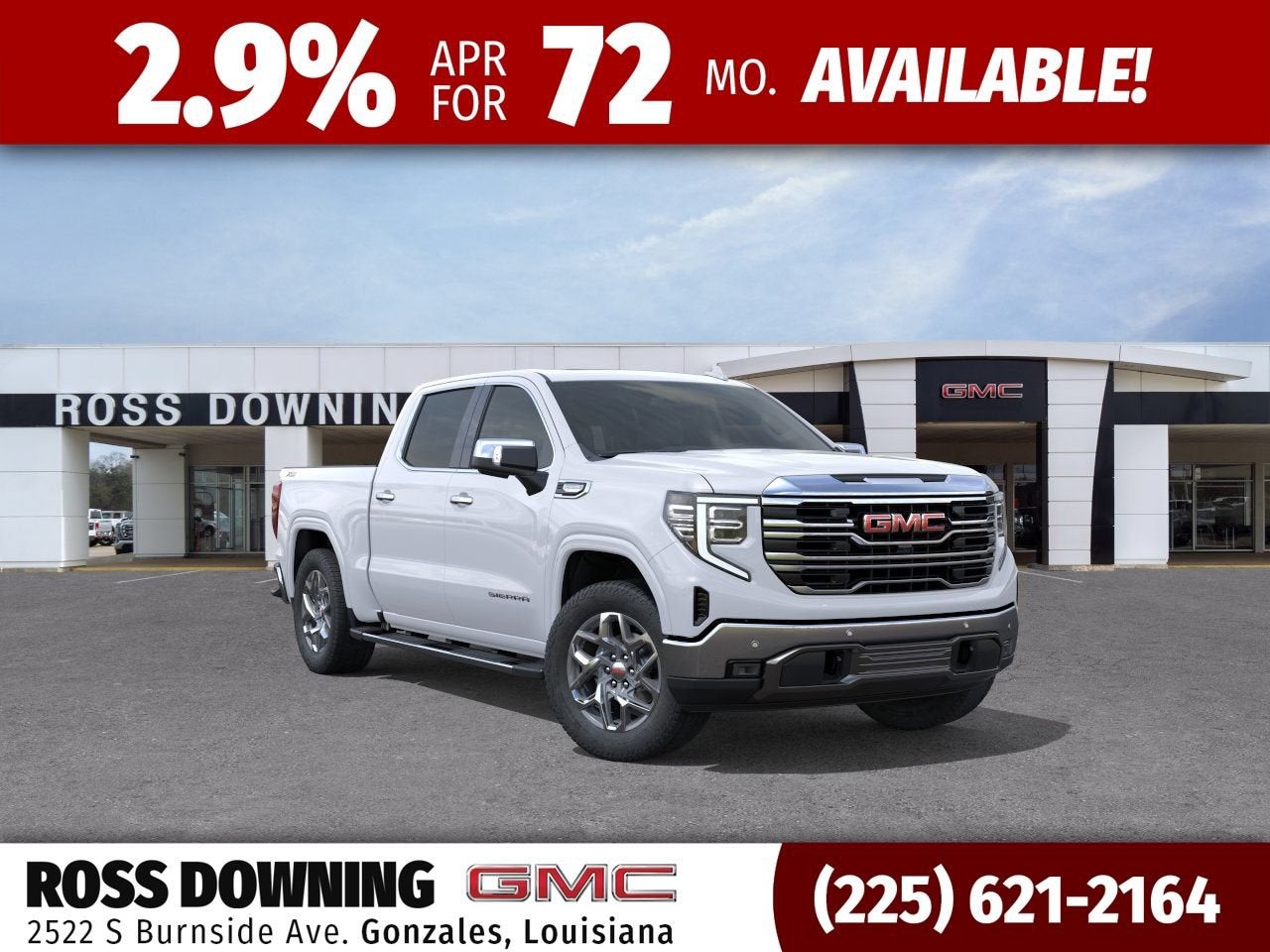 2026 GMC Sierra 1500 SLT in Glacier White Tricoat — front three-quarter view