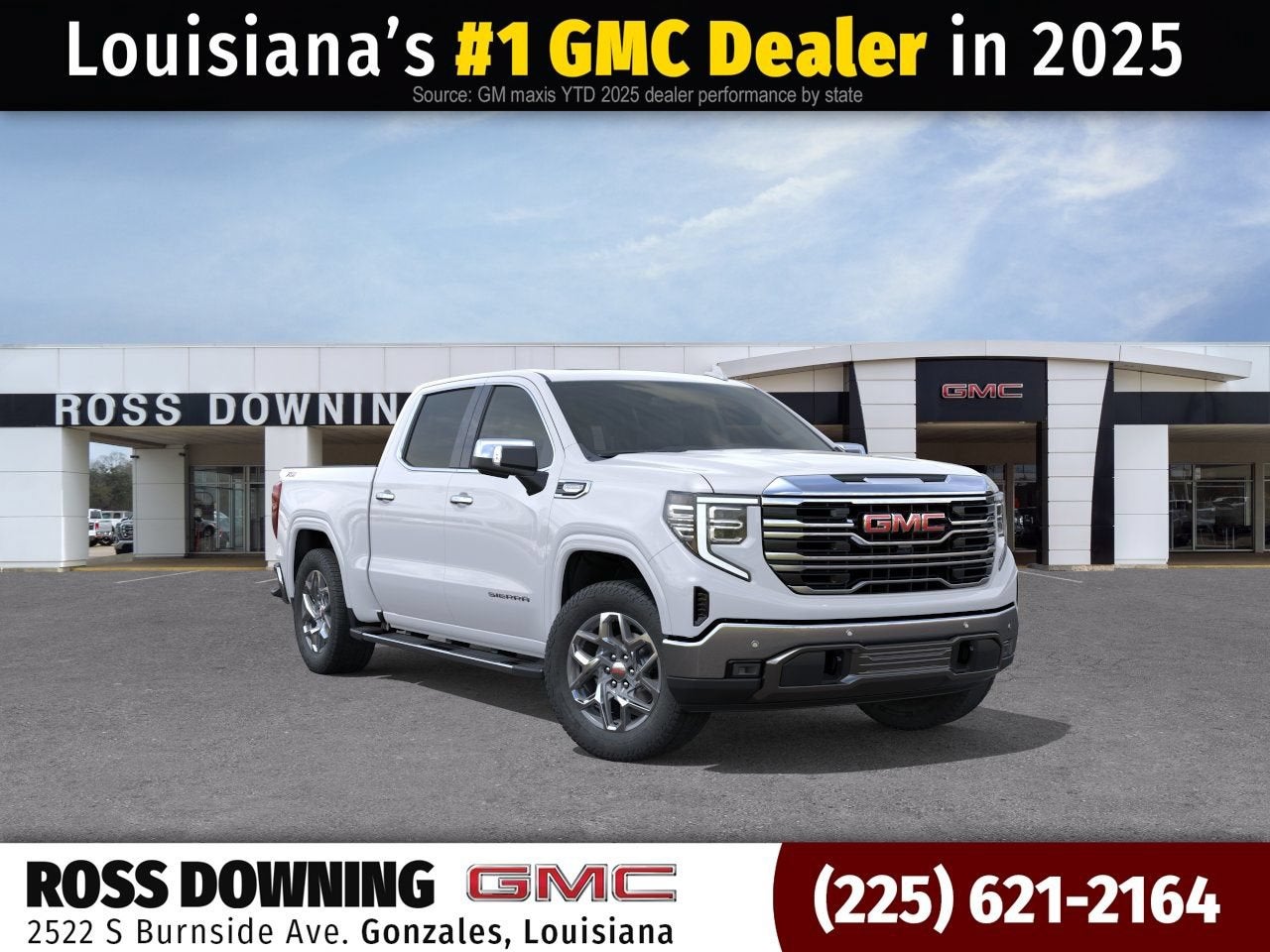 2026 GMC Sierra 1500 SLT in Glacier White Tricoat — front three-quarter view