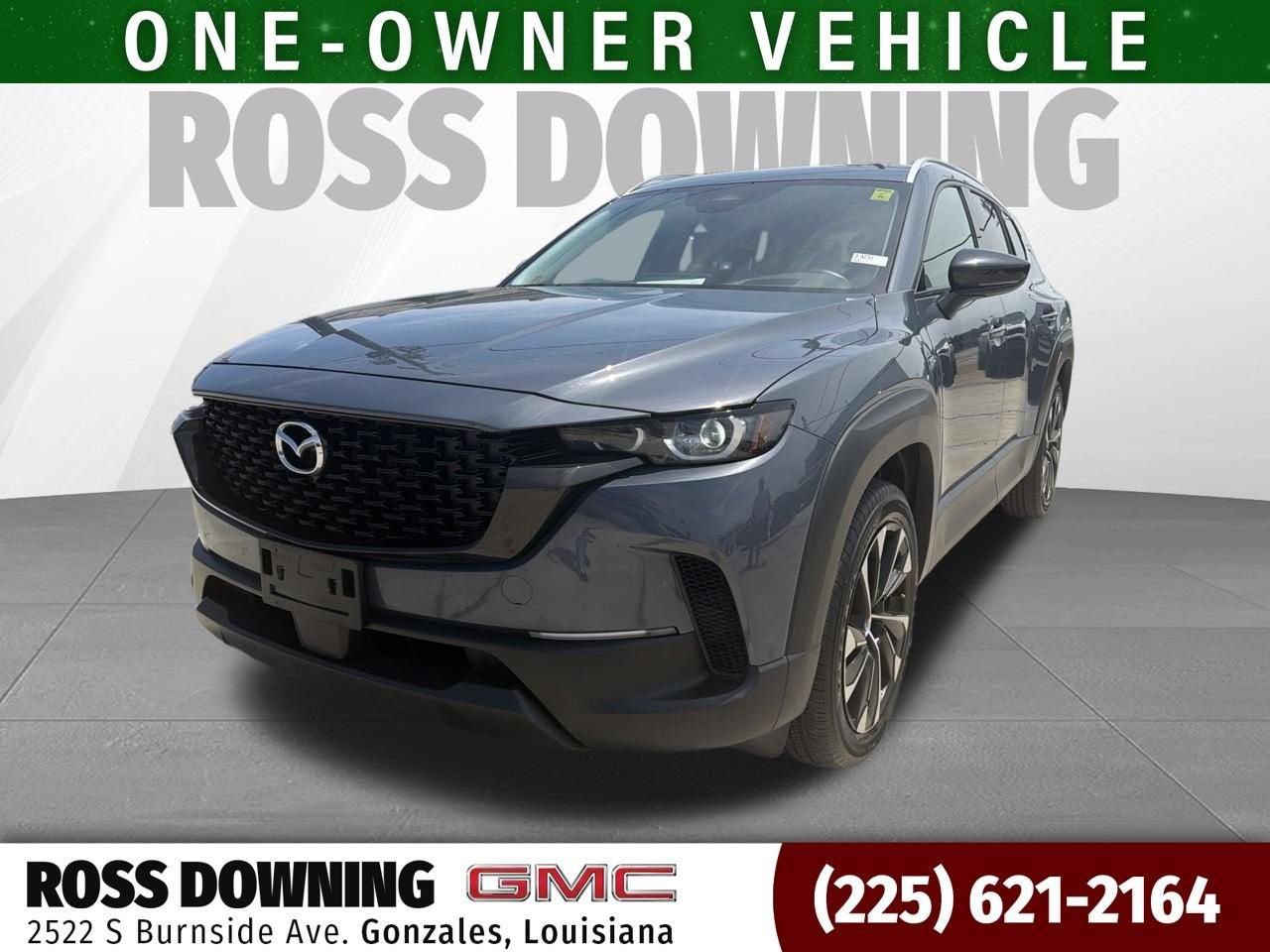 2025 Mazda Mazda CX-50 Hybrid Premium Plus Package in Gray — front three-quarter view